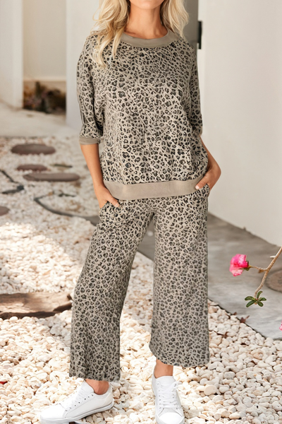 Leopard Wide Leg Pant Set 8455