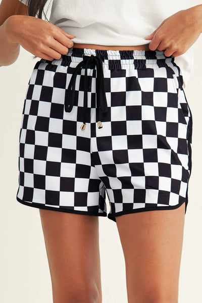 Checkered Drawstring Casual Shorts 3162