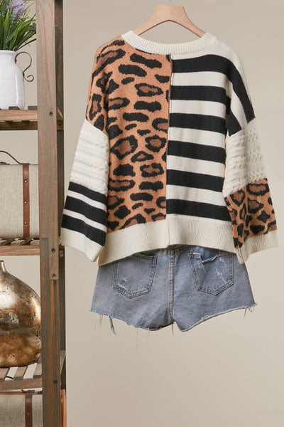 Bold Stripe and Leopard Cardigan 5109