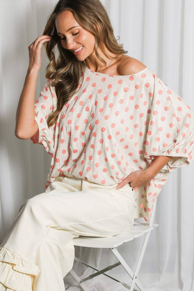 Polka Dot Printed Chic & Flowy Blouse Top 3084