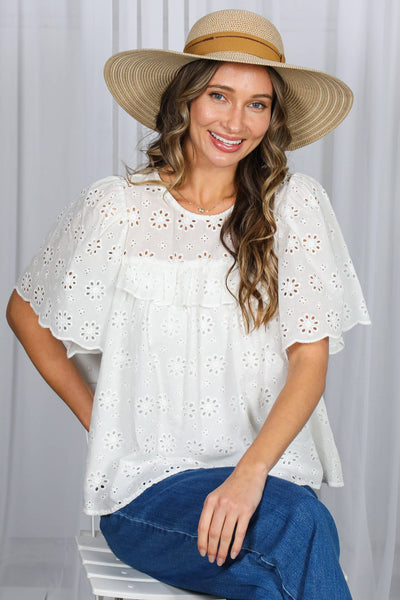 Eyelet Lace Ruffle Sleeve Blouse 2953