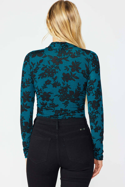 VINTAGE FLORAL BRUSHED KNIT MOCK NECK BODYSUIT 3308