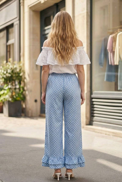Polka Dot Casual Ruffle Hem Cropped Pants 3379