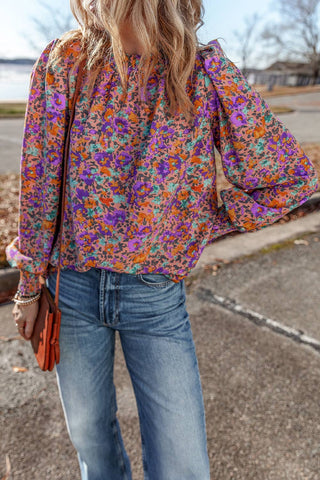 Floral Print Shirred Cuff Blouse 8820