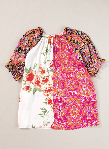 Multicolor Boho Floral Patchwork Blouse 736