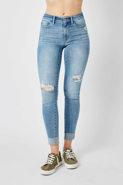 Judy Blue Mid Rise Destroy & Cuff Skinny 82528