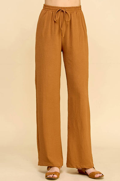 Solid Pants with Front and Back Pockets with Tied Waist P1612