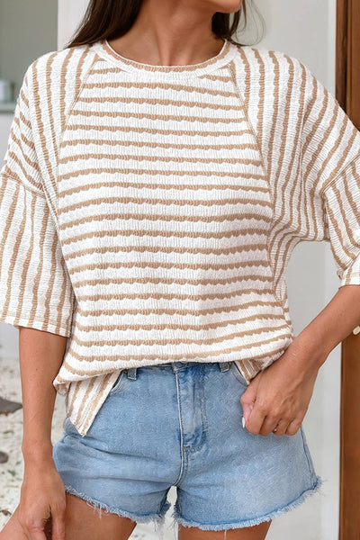 Striped Textured Knit Half Sleeve Top 419