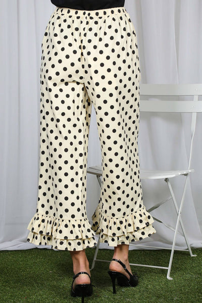 Delightful Polka Dot Casual Ruffled Cropped Pants 3379B