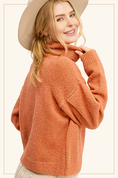 3567-Loose Fit Turtleneck Pin-tuck Long Sleeve Sweater