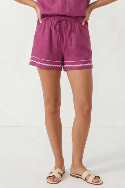 Contrast Trim Linen Shorts 9033