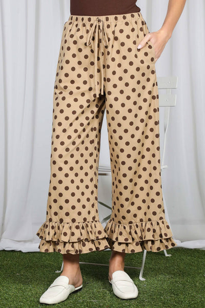 Delightful Polka Dot Casual Ruffled Cropped Pants 3379B