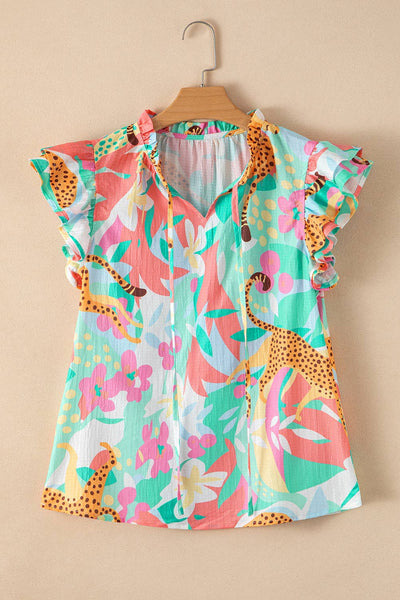 Green Frilly Ruffle Floral Blouse 922