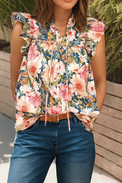 Floral Printed V Neck Tank Top 7966