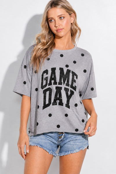 Gameday Print Side Slit Short Sleeve Top 2369