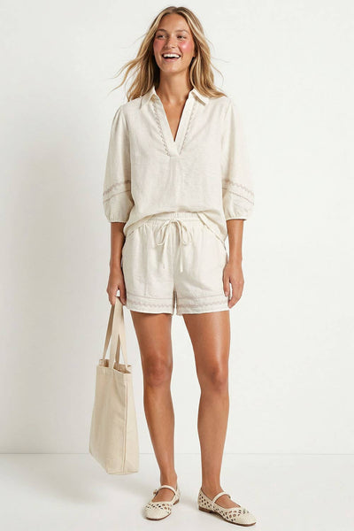 Contrast Trim Linen Shorts 9033
