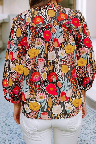 Floral 3/4 Puff Sleeve Blouse 351