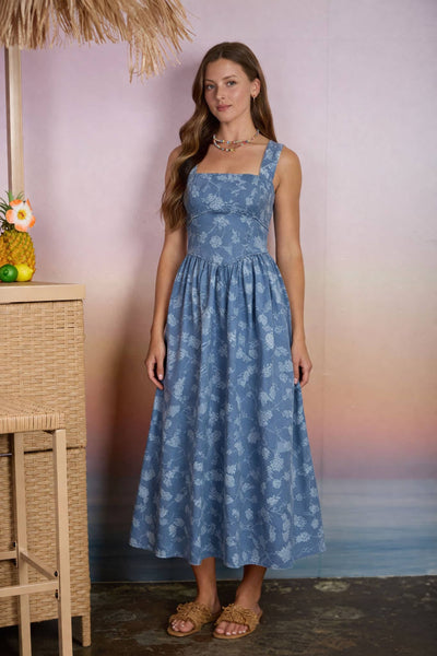 FLORAL JACQUARD CORSET DETAIL MIDI DRESS 1054