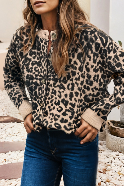 Leopard Drop Shoulder Chunky Knitted Cardigan 2254