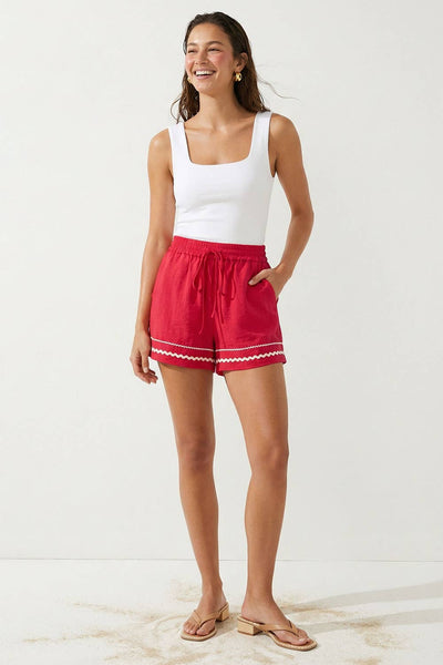 Contrast Trim Linen Shorts 9033