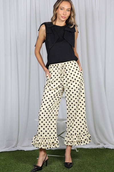 Delightful Polka Dot Casual Ruffled Cropped Pants 3379B