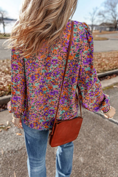 Floral Print Shirred Cuff Blouse 8820