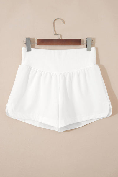 Solid Color Ribbed Patchwork High Waist Athletic Shorts 1293