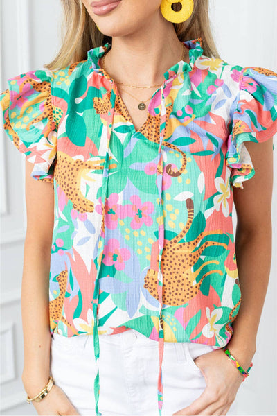 Green Frilly Ruffle Floral Blouse 922