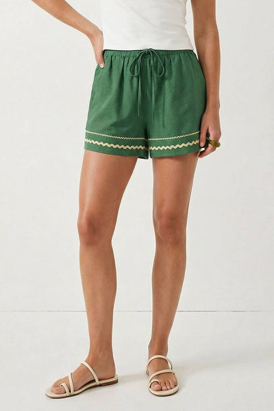 Contrast Trim Linen Shorts 9033