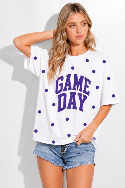 Gameday Print Side Slit Short Sleeve Top 2369
