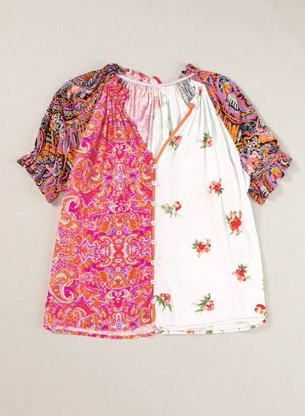 Multicolor Boho Floral Patchwork Blouse 736