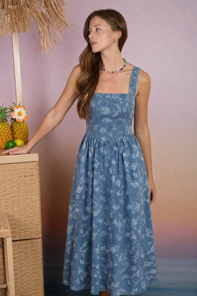 FLORAL JACQUARD CORSET DETAIL MIDI DRESS 1054