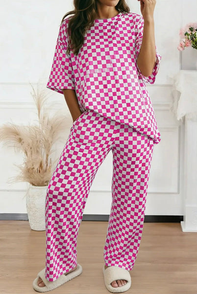 Checkered Print Half Sleeve Tee Set 1960