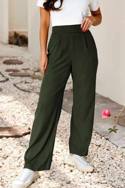 Pull On High Elastic Waist Loose Straight Pants 3910