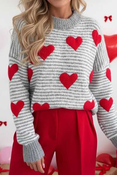 Contrast Heart Valentine Pattern Brushed Knit Sweater 1119