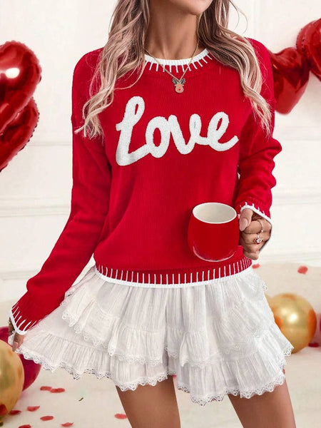 Love Chenille Letter Graphic Sweater 8161