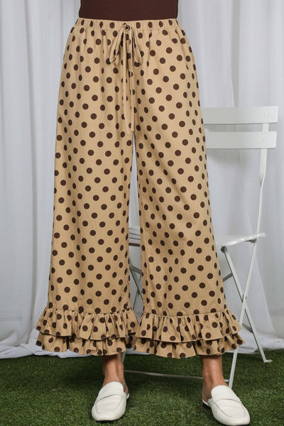 Delightful Polka Dot Casual Ruffled Cropped Pants 3379B