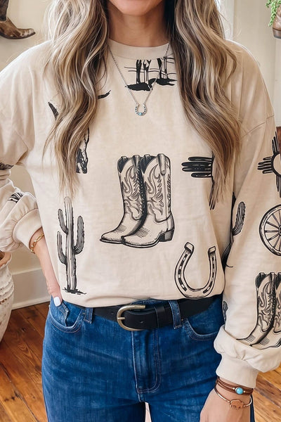 Western Print Long Sleeve 9023