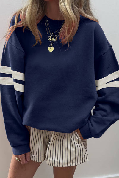 Varsity Striped Detail Drop Shoulder Sweatshirt 578