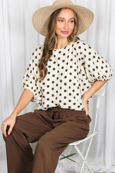 Polka Dot Printed Chic & Flowy Blouse Top 3084