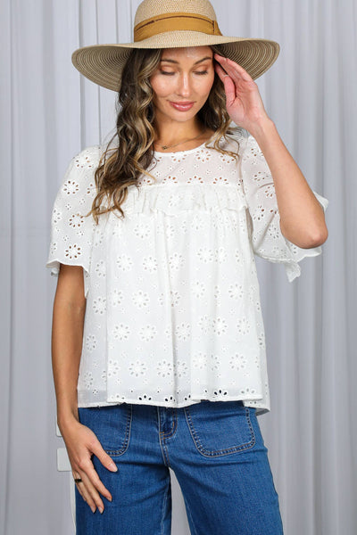 Eyelet Lace Ruffle Sleeve Blouse 2953