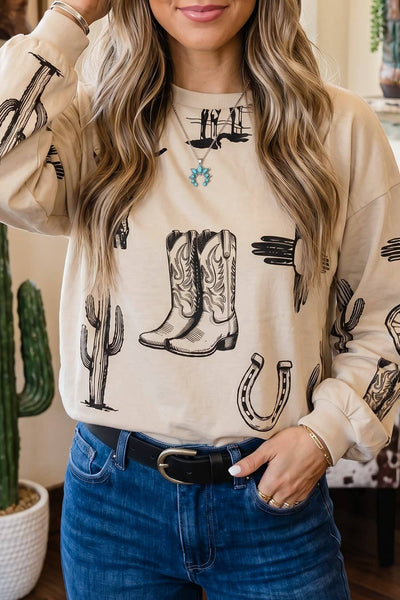 Western Print Long Sleeve 9023