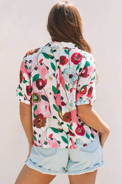 Floral Print Slit V Neck Short Sleeve Blouse 0310