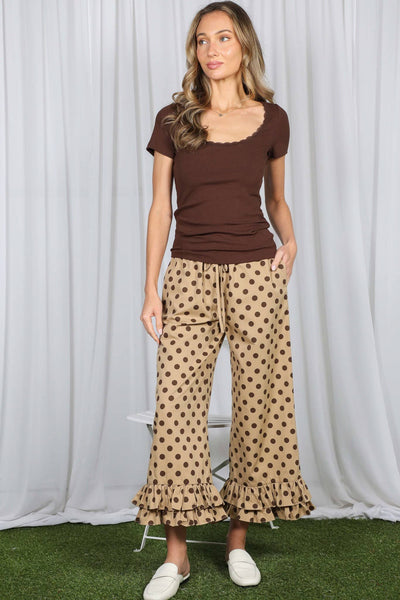 Delightful Polka Dot Casual Ruffled Cropped Pants 3379B