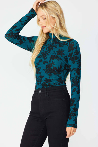 VINTAGE FLORAL BRUSHED KNIT MOCK NECK BODYSUIT 3308