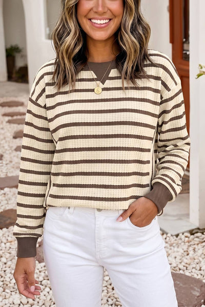 Striped Patchwork Ribbed Cuff Casual Pullover 1719