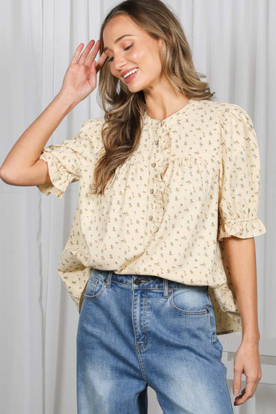 Ruffle Embellished Floral Shirt 3202