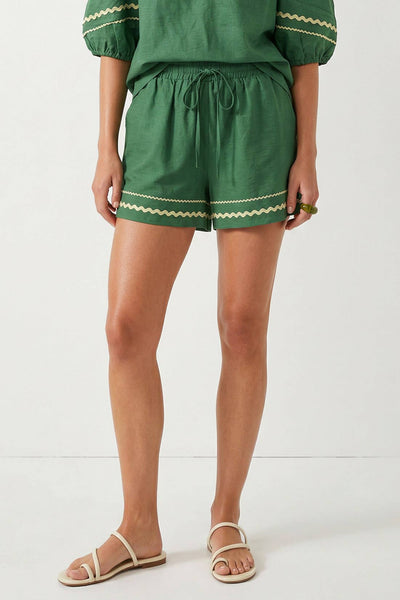 Contrast Trim Linen Shorts 9033