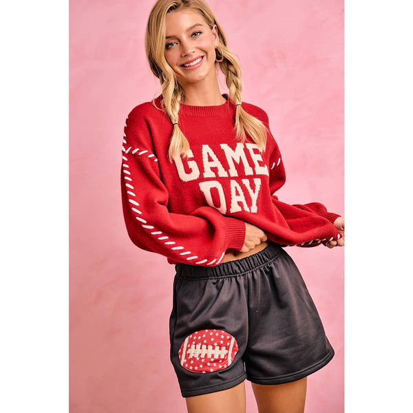 Gameday Contrast Stitch Long Sleeves Knit Top 5396