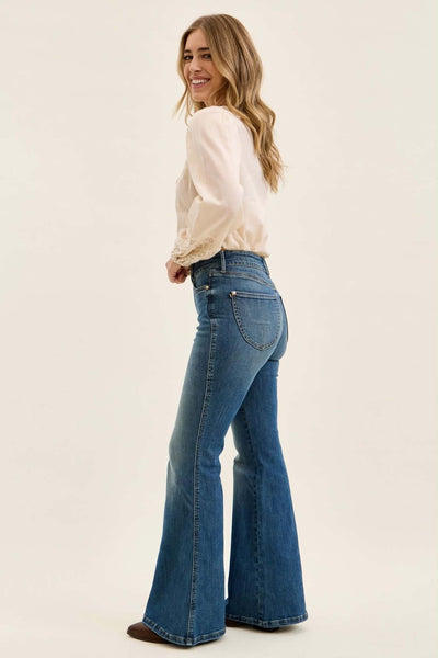 Judy Blue High Waist Tummy Control Jacqueline Flare Shield Pockets 881125